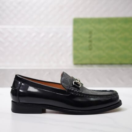 GUCCI LEATHER BLACK GC LOGO LOAFER – GL054