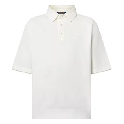 EMBROIDERED SHORT-SLEEVED COTTON BLEND POLO SHIRT IN WHITE – LVTS141