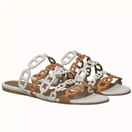 HERMES THALASSA SLIDE SANDALS IN BROWN/WHITE LAMBSKIN – HMSD136