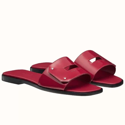 HERMES VIEW SLIDE SANDALS IN RED PATENT CALFSKIN – HMSD134