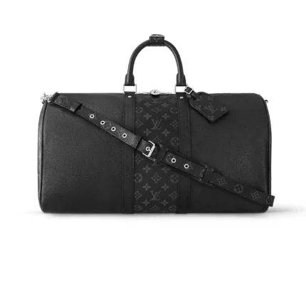 KEEPALL 50 BANDOULIERE TAIGA COWHIDE LEATHER AND MONOGRAM ECLIPSE COATED CANVAS M30235  – LW371