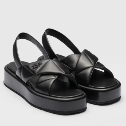 PRADA FLATFORM SANDALS IN BLACK QUILTED NAPPA LEATHER – PSD043