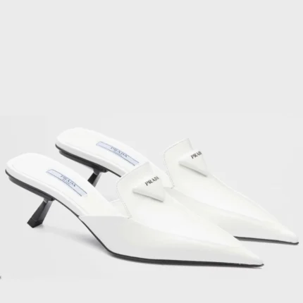 PRADA SABOTS MULES IN WHITE BRUSHED LEATHER – PSD055
