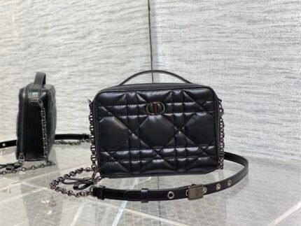 DIOR CARO BOX BAG BLACK QUILTED MACROCANNAGE CALFSKIN – DOB071