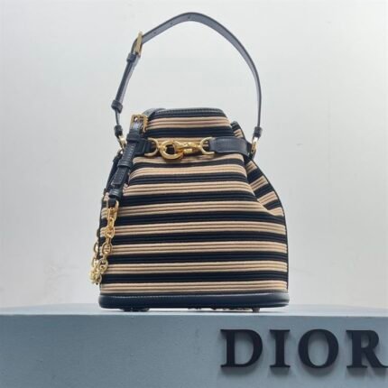 DIOR MEDIUM C EST DIOR BAG NATURAL AND DENIM BLUE MARINIERE RAFFIA – DOB043