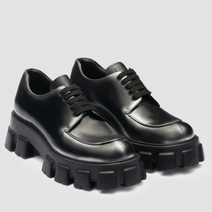 Prada Monolith Lace-up Loafers in Black Brushed Leather – PRL009